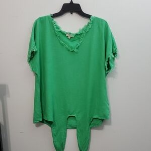 Umgee Green Asymmetrical Ruffled Blouse